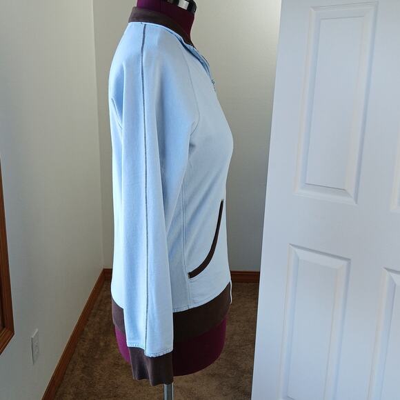 N.Y.L. New York Laundry Blue Bash Full Zip Sweatshirt XL retro jacket brown trim - Picture 4 of 14